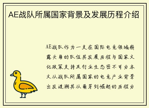AE战队所属国家背景及发展历程介绍